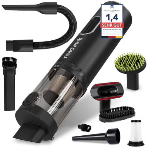 NORDWERK® Akku Handstaubsauger Nordwind NEO für Auto & Haushalt, kabellos | starker Mini Staubsauger mit DeepReach Cleaning System®, Bürste für Tierhaare, HEPA-Filter, LED-Licht & Extra-Zubehör