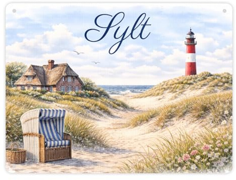 speecheese Metallschild XL in 21x28 cm Strandkorb Sylt Leuchtturm Motiv | lustigem Spruch für Strandliebhaber