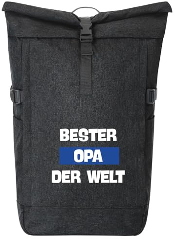 Huuraa Kurierrucksack Bester Opa der Welt Geschenk | 30-44 Liter Backpack Black Melange Fairtrade Rolltop Rucksack Geschenkidee Schwarzer Laptop-Rucksack passend für 17-Zoll