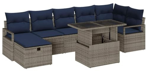 vidaXL Garten-Sofa-Set mit Kissen mit Speicher 8 pcs Grau Poly Rattan, Garten und Terrasse, modernes modulares Sofa-Set, Robustes Rattanmöbel mit Stauraum für die Terrasse