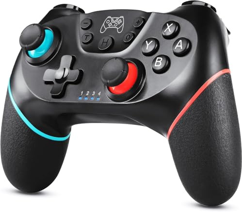 Generico Controller Wireless per Nintendo Switch, Gamepad con Doppio Joystick, Colore Nero con Accenti Rosso e Blu