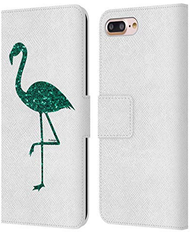 Head Case Designs Officially Licensed PLdesign Emerald Green Sparkly Flamingo Leather Wallet Case Compatible With Apple iPhone 7 Plus/iPhone 8 Plus