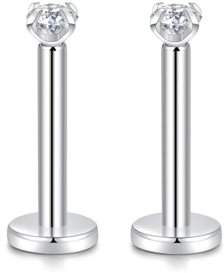 G23 Titan Tragus Silber Chirurgenstahl Labret Stud Threadless Lip Stud Ohrring 16G Crystal Monroe Lip Helix Conch Knorpel Ohrpiercing Körperschmuck