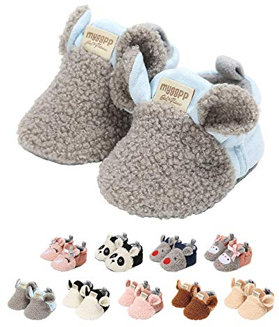 EDOTON Unisex Neugeborene Tier Schuhe,Süß Rutschfest Sohle Weich Winter Warm Haus Innen Ausdruck Stiefel zum Baby Jungs Mädchen (0-6 Monate, C_Grau)
