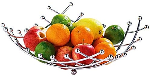 EliteKoopers Chrome Fruit Basket Bowl For Kitchen Dinning Table Decoration Storage Rack (1Pcs)