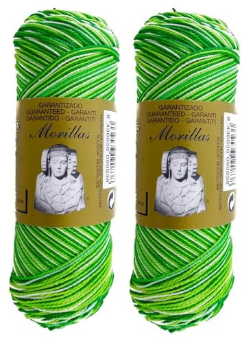 PACK 2 ZEPELINES Algodón perlé 100% egipcio mercerizado para DIY y tejer a mano labores de ganchillo o punto con un acabado elegante. (2 X 70gr) (12, VERDE MULTICOLOR)