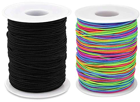 2 Rollen 200m Elastische Schnur 1mm elastische Faden Perlenschnur Regenbogen Schwarz Gummiband Gummischnur Nylon Bastelnschnur zum Auffädeln Perlen Armband