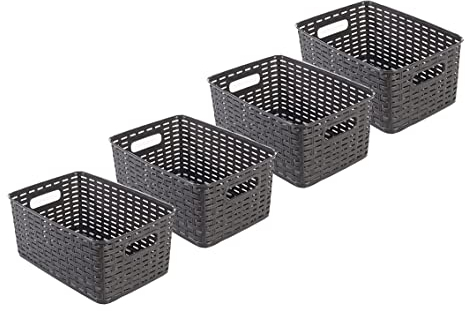 Kigima Aufbewahrungskorb 29,5x20,5x13,1cm 6L 4er Set – Allzweckkorb aus robustem Plastik (BPA-frei) – Aufbewahrungsbox für Küche & Bad – Haushaltskorb zur Aufbewahrung – Korb für Aufbewahrung – Braun