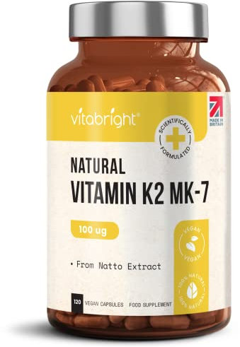 VitaBright Vitamin K2 MK7 100mcg | 120 Capsules | Vegan from Natto - NO SOYA | High Strength K2 Vitamin Supplements | VIT K MK7 for Bones & Blood Health | K2MK7 Vitamins | Made in Britain