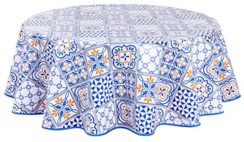 Home Direct Nappe de table ronde en PVC facile à nettoyer - Bleu - 155 cm