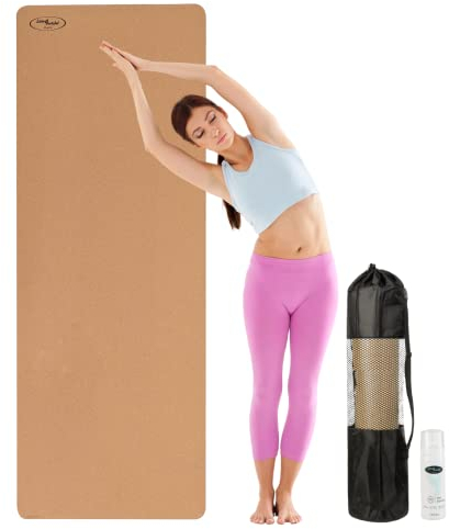 LivinGrateful GesundheitskorkYogaMattenSet – Premium 5,5 mm Naturkork & umweltfreundlicher Gummi, rutschfeste Trainings & Fitnessmatte für Yoga, Pilates & Workouts (182,9 x 66 x 5,5 mm) –