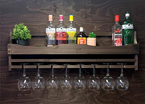 Wooden Shabby Chic Gin Bottle and 8 Balloon Glass holder - Wall Mounted Display (8GDO)(EL)