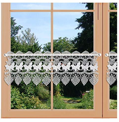 artex deko Landhaus-Gardine Schmetterling Hochwertige Stickerei-Scheibengardine aus klassischer Plauener Spitze 30 x 80 cm