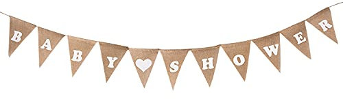 Fvomye Wimpelkette für Babyparty, aus Leinen, rustikal, für Taufe, Babyparty, Foto-Requisiten