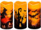 3 Stück 7,6 x 15,2 cm Flammenlose Flackernde LED-Kerzen mit 6-Stunden-Timer, Batteriebetriebene Stumpenkerzen mit Schloss, Hexe, Fledermaus-Aufkleber für Halloween-Dekoration, Heimdekoration