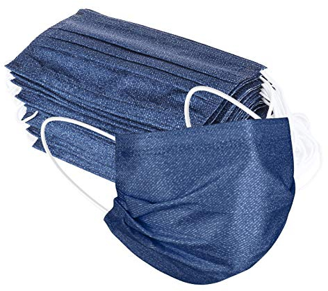 TT- 40 Stück Erwachsene Mundschutz Masken Bunt,3-lagig EinwegMasken Atmungsaktiv Einwegschutz mit Jean Printed Motiv Einweg-Mouth-Cover Gesichtsschutz Bandana Halstuch Schals (Dunkelblau, OneSize)