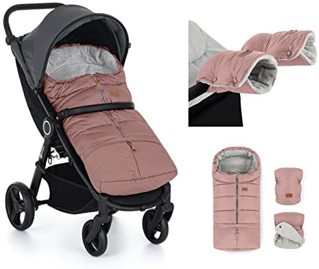 Petite&Mars Schlafsack für Kinderwagen JIBOT * Fußsack * Winterschlafsack für Kinderwagen, Buggy und Autositz * Warrm * Wasserdicht * Winddicht (Dusty Pink Set)