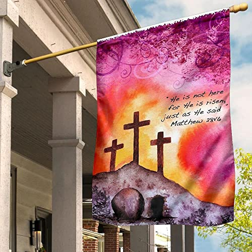 Fahne Er Ist Nicht Hier, Er Ist Auferstanden Kreuze Rosa Orange Himmel Jesus Yard Sign Flagge Garten Flagge Für Yard Outdoor Veranda Bauernhof 90x150cm