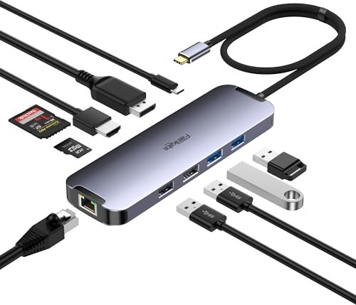 Hub USB C HDMI 4K 60 Hz, estación de Acoplamiento USB C para computadora portátil a DisplayPort, Monitor Dual USB-C Thunderbolt 3 Hub con Ethernet, PD, USB3.0, Lector de Tarjetas SD/TF