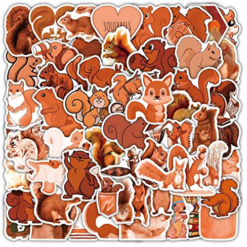 Squirrel Stickers 50Pcs Cute Animal Stickers for Skateboard Water Bottle Laptop Hydro Flask Phone Computer Luggage Car Bike,Vinyl Cartoon Decals for Teens Kids Adults