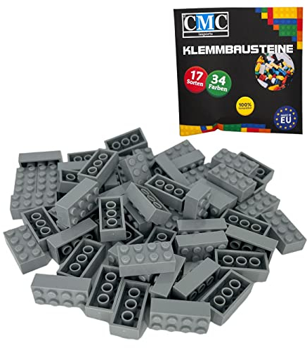 CMC imports 150 Klemmbausteine Bausteine 2x4 Noppen Kompatibel 8 Noppen freie Auswahl 34 Farben (411 - Hell Grau)