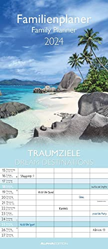 Traumziele 2024 Familienplaner - Familienkalender - Wandkalender - 19,5x45