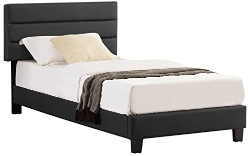CARO-Möbel Polsterbett DESTINO 90x200 cm, Bett mit Kunstleder überzogen in schwarz, modernes skandinavisches Einzelbett, bequemes gepolstertes Bett inkl Lattenrost