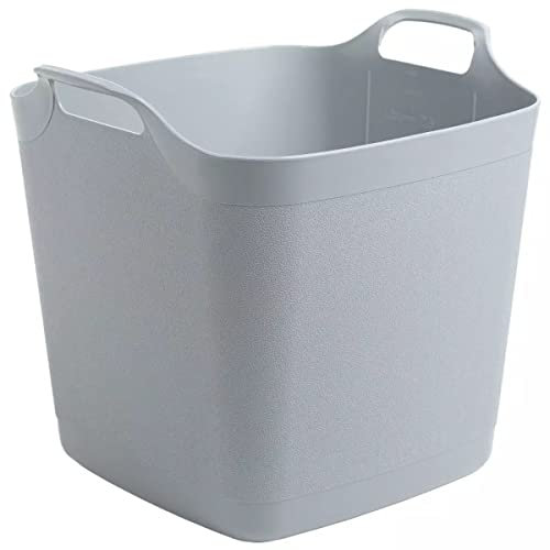 SAVING HUB Square Flexi Tub Large Bucket Laundry Clothes Storage Basket 15/25/40 Litre Garden Lightweight Tubs Heavy Duty Flexi Container With Handles Plastic Buckets (40 Litre, Cool Grey)