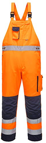 Atomic Workwear Two-Tone Hi-Vis Bib & Brace with Knee Pad Pockets (X-Large, Orange / Navy)