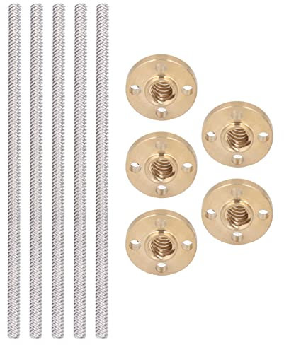 5 Ensembles Vis sans Fin Trapézoïdale écrou en Laiton Haute Résistance à la Traction Imprimante 3D sans Bavure Vis sans Fin T8x8 Vis sans Fin pour Machine à Sculpter
