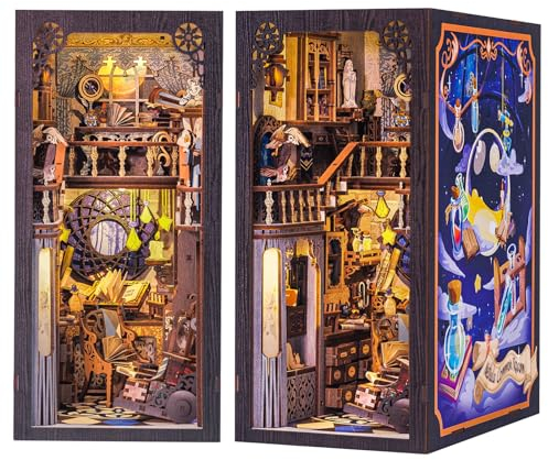 CUTEBEE Book Nook Kit – DIY Puppenhaus Häuser, Miniatur Haus Selber Bauen für Erwachsene mit LED-Beleuchtung, 3D Puzzle & Buchstütze | Kreativset zur Bücherregal-Deko | Geschenk (The Nebula Rest Room)