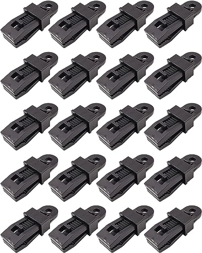 20 Pcs Tarp Clips Heavy Duty Lock Grip - Tarpaulin Clips and Clamps for Tents, Shade Cloth Plastic Clips (Black)