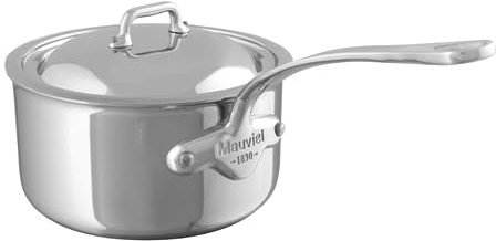 Mauviel M'Cook 5-Ply Polished Stainless Steel Sauce Pan With Lid, And Cast Stainless Steel Handle, 4.8-Qt, Made In France