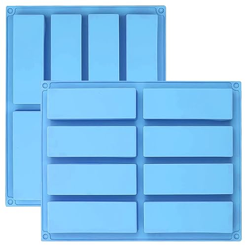 YXHZVON 2 PCS Moldes Silicona Reposteria Rectangulares de 8 Cavidades Azul, Moldes para Barritas Energeticas para Panecillos de Brownie Cornbread Cheesecake Pudding