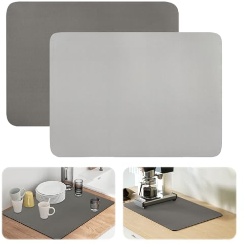 2 Piezas Alfombrilla Cafetera,40 × 30 cm Súper Absorbente Alfombrilla Escurreplatos,Alfombrilla de Cafe Secado Rápido,Antideslizante Tapete Escurreplatos Absorbente para Cafetera,Gris Oscuro y Claro