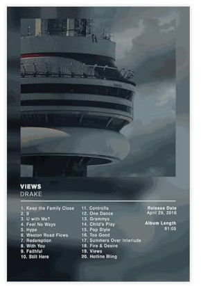 Azizat Drake Poster Views Album Cover Poster 1 Leinwand Poster Wandkunst Dekor Druck Bild Gemälde für Wohnzimmer Schlafzimmer Dekoration 30 x 45 cm