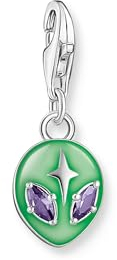 THOMAS SABO Charm-Anhänger Alienkopf mit grüner Kaltemaille und Steinen Silber 925 Sterlingsilber, Kaltemail
