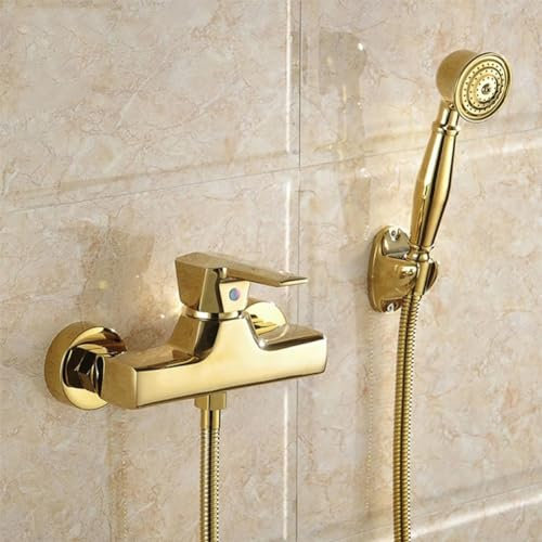 Rubinetto Vasca Da Bagno Oro - Antico Ottone Monocomando Parete Miscelatore Vasca Da Bagno Doccia, Con Doccetta