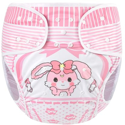 LittleForBig Washable Adjustable Reusable Waterproof Cloth Adult Diaper Wrap Cover - Baby Usagi Pink M