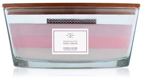 Purple River Candle Duftkerze im Glas mit Deckel | Sweet Dreams | Duftkerze Vanille | Duftkerze Holzdocht | Kerze im Glas | Raumduft für Zuhause | 3 Schicht Kerze