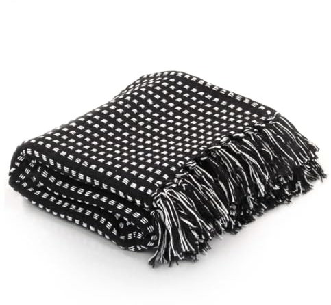 Toshilian Plaid Canapé, Couverture Canape Jeté de Canapé Couverture Coton à Carreaux 160x210 cm Noir