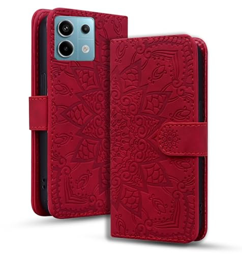 Rosbtib Custodia per Xiaomi Redmi Note 13 Pro 5G/ Poco X6 5G Premium in Pelle PU con Chiusura Magnetica Stand Funzione Flip Cover Mandala Embossing Xiaomi Redmi Note 13 Pro 5G/ Poco X6 5G - Rosso