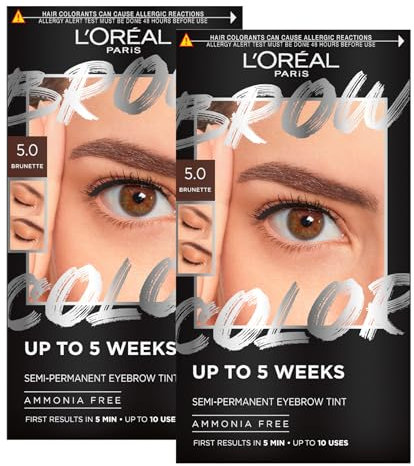 L'Oréal Paris Brow Color Kit Augenbrauenfarbe, halbpermanent, ohne Ammoniak, Färbung für bis zu 5 Wochen, natürliches Ergebnis, Farbe 5.0 Brunette, 2 Stück