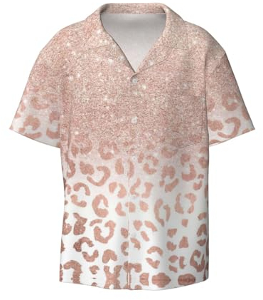 YQxwJL Herrenhemd, Totenkopf-Skelett-Druck, lässig, Knopfleiste, kurzärmelig, knitterfrei, Sommerkleid, Hemd mit Tasche, Roségold Glitzer, XXL