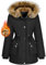 Lonya Manteau Femme Hiver Parka - Veste Polaire Imperméables Manteau à Capuche Zippé Chaud Blouson Doublure en Peluche Fausse Fourrure Parka Jacket Hooded Outercoat avec Poches, Noir, S