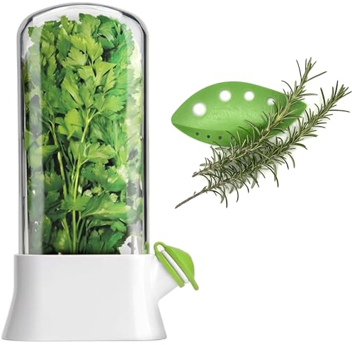 Conservateur d'herbes fraîches avec éplucheur – Rangement et organisateur d'herbes et légumes pour réfrigérateur et cuisine – Idéal pour persil, basilic, coriandre, asperges et plantes aromatiques