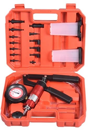 LXNEER 2 in 1 Hand Held Vacuum Pressure Pump Tester Brake Fluid Bleeder Kit for Car Motorcycle, Manual Vacuum and Pressure Pump Tester Brake Bleeding Kit
