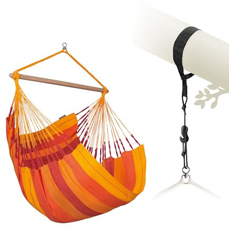 LA SIESTA® Habana Baumwoll Hängesessel & Baum-& Pfosten-Befestigung - Hängesessel für Indoor Outdoor Schlafzimmer, Sitz Hängeschaukel für Garten, Groß Hängesessel - 2 Personen Comfort Size, Volcano