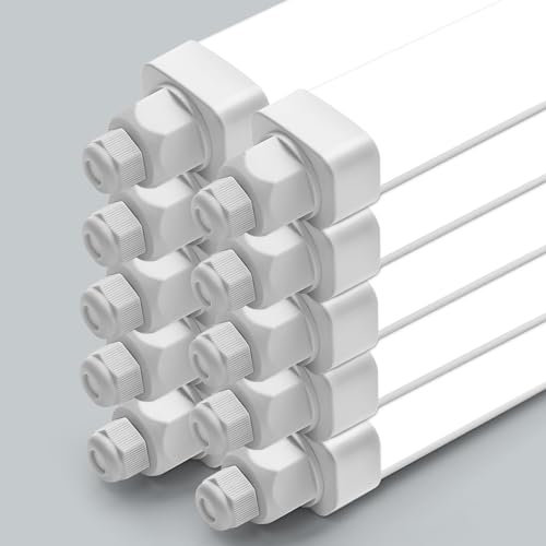 DXLIGHTING 10 Stück LED Feuchtraumleuchte 120cm, 36W 3600LM Röhrenlampe, Wannenleuchte, IP65 Kellerlampe, Verknüpfbar Feuchtraumlampe für Büro Keller Werkstatt Garage, 4000K Neutralweiß