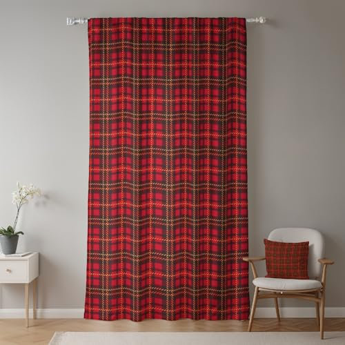 ggaimwf Rideaux à Carreaux Rouges pour Chambre à Coucher Tartan Décoration Moderne Traitement de fenêtre Rideau à Plis Crayon Penal Hiver Salon Maison de Campagne Festif de Noël 117x175cm 1 Panneau